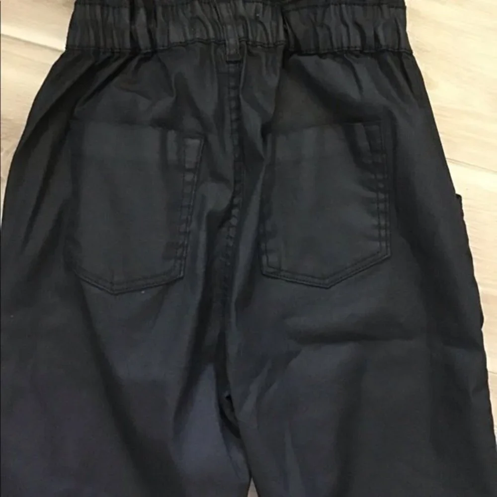 Zara Black Coated Baggy Paperbag Waist Pants 2